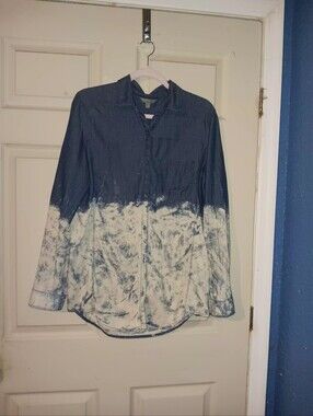 Rubbish Womens Denim Shirt Long Sleeve Button Down Acid Wash Bottom Sz M